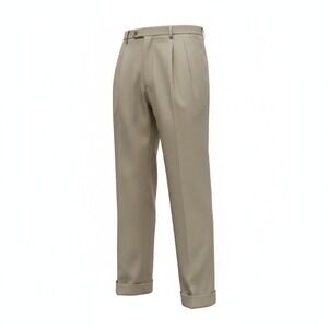 Croft & Barrow Men's Pleated Dress Pants 42x32 Tan Houndstooth Cuffed Trousers